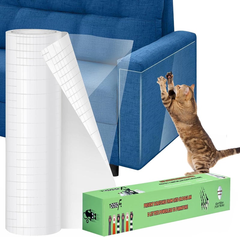 TOOSOFt Anti Cat Scratch Furniture Protector Clear Thicken Vinyl 196.9"x16.5" Couch Protector from Cat Claws - Single Sided Sticky Flexible Dog Tape for Furniture, for Couch Corner Door Walls Bed - Image 1